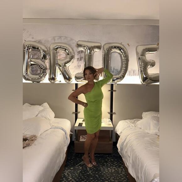 Atlein Collective One Shoulder Apple Green Mini Dress - Picture 5 of 5